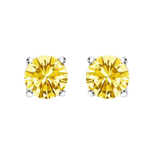 14K Gold Lab Grown Yellow Diamond Solitaire Stud Earrings
