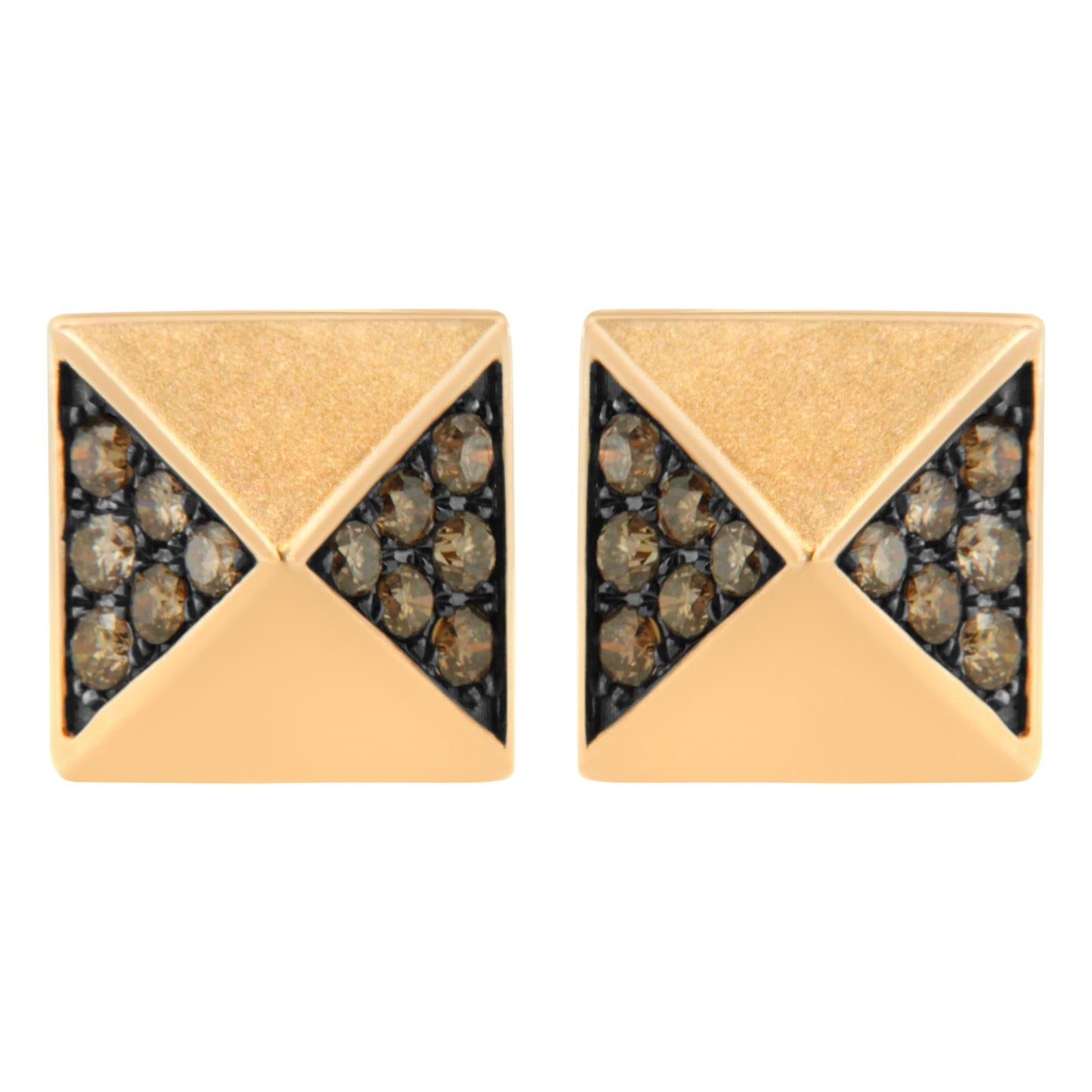 14K Rose Gold 1/4 Cttw Brown Diamond Pyramid Stud Earring (Brown Color, SI1-SI2 Clarity)