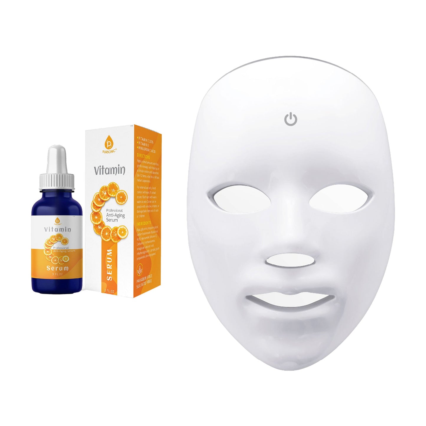 Pursonic LED Skincare Bundle – 7-in-1 LED Light Therapy Face Mask + Vitamin C Serum (3 oz)